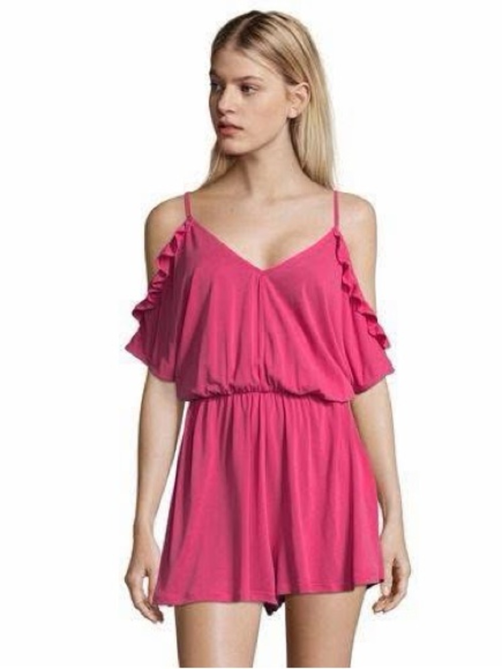 Bershka Hot Pink Cold-Shoulder Romper - NWOT- small